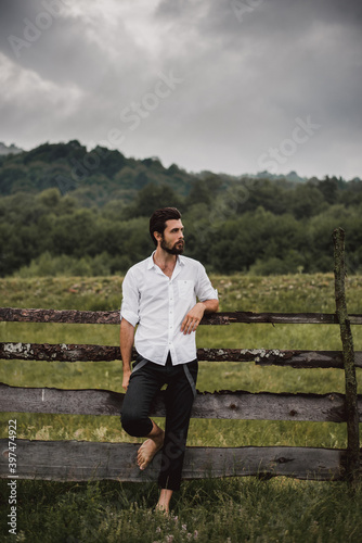 Beautiful young couple. Wedding photo session outdoors in the mountains. Happy couple. New family.