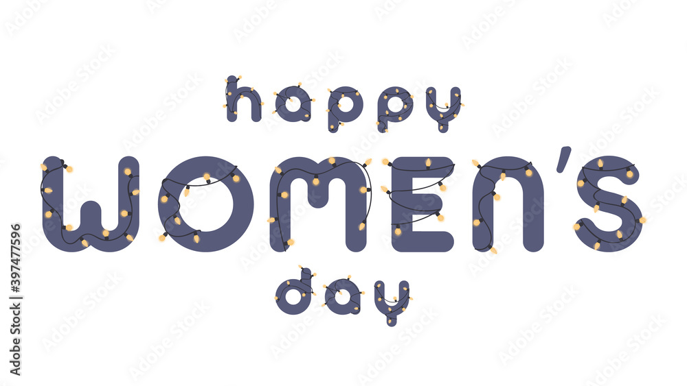 Happy womens day lettering. Colorful typography design for postcard, banner, poster, card, flyer. Vector illustration