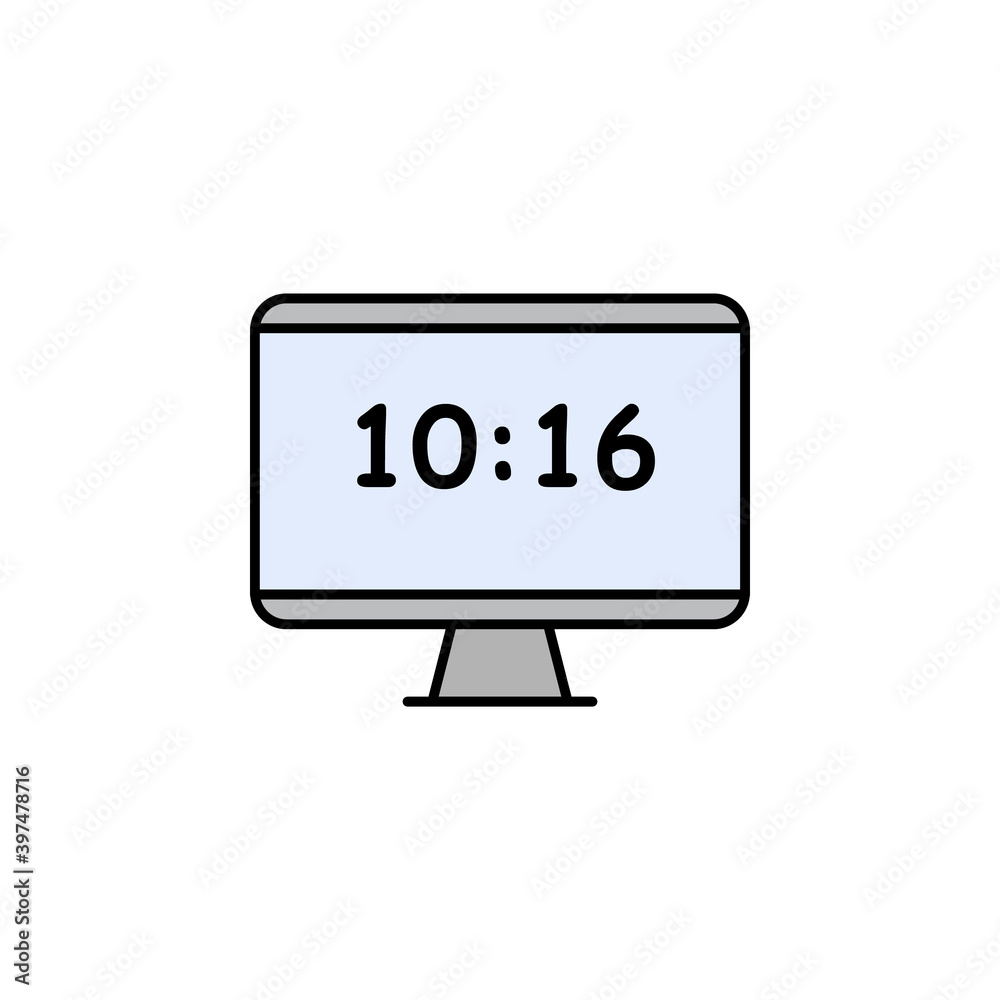 pc, monitor, clock, time icon. Signs and symbols can be used for web, logo, mobile app, UI, UX pc, monitor, clock, time icon. Signs and symbols can be used for web, logo, mobile app, UI, UX
