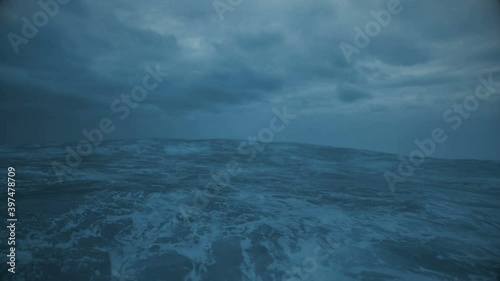 raging ocean in a strong storm with lightning, 3d animation photo