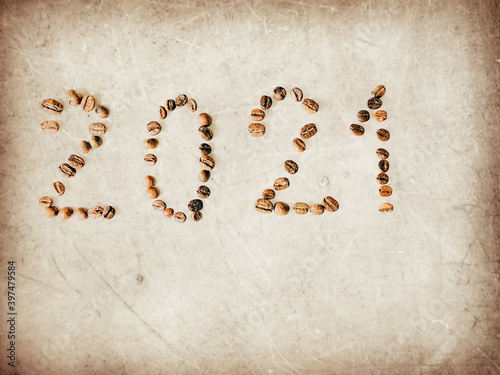 Sign 2021 from the coffee beans