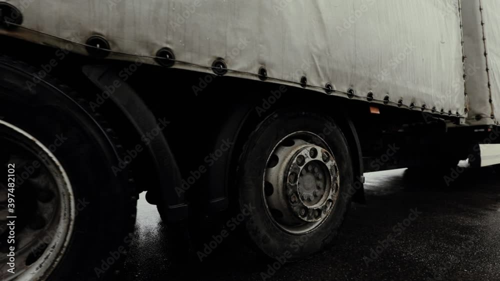Truck drives through logistics center