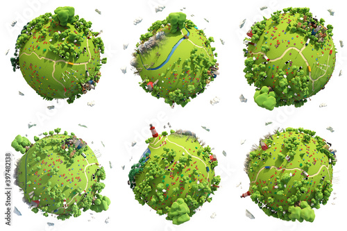 Fototapeta Naklejka Na Ścianę i Meble -  Cartoon Green planet Summer 3d illustration Collection