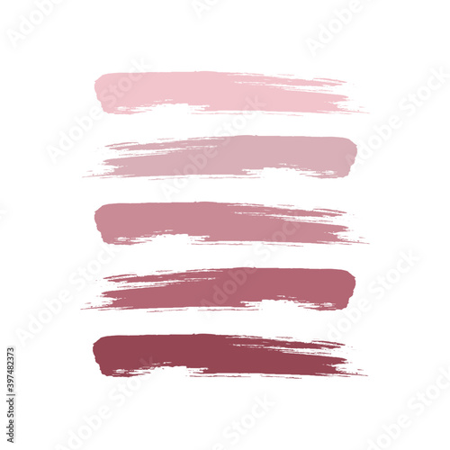 Makeup strokes, pastel nude lipstick or blush palette. Vector swatches collection.