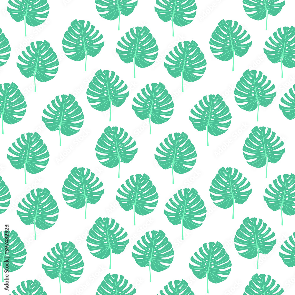 Floral seamless pattern. Background from african leaves trendy green-blue color, fabric, wallpaper, packaging in vector Floral seamless pattern. Background from african leaves trendy green-blue color, fabric, wallpaper, packaging in vector
