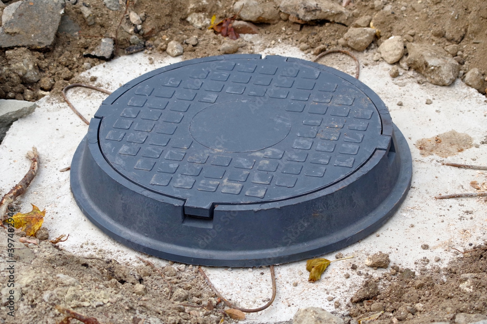 Manhole cover on construction site