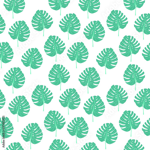 Floral seamless pattern. Background from african leaves trendy green-blue color, fabric, wallpaper, packaging in vector