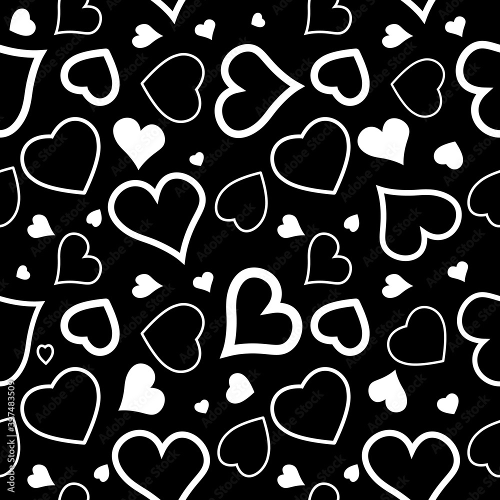 Fototapeta premium Hearts. Seamless pattern, fabric design, wrapping paper, wallpaper, background. Festive background. Doodle, vector.