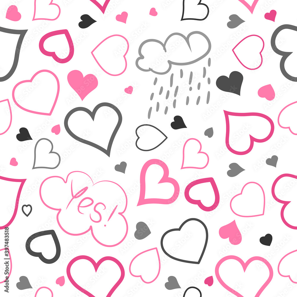 Hearts. Seamless pattern, fabric design, wrapping paper, wallpaper, background. Festive background. Doodle, vector. Hearts. Seamless pattern, fabric design, wrapping paper, wallpaper, background. Festive background. Doodle, vector.