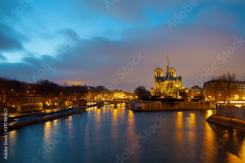landscape with notre dame de paris and Seine river