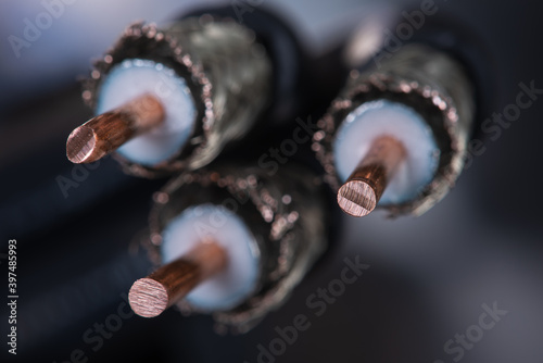 Macro of stripped high frequency coaxial cable photo