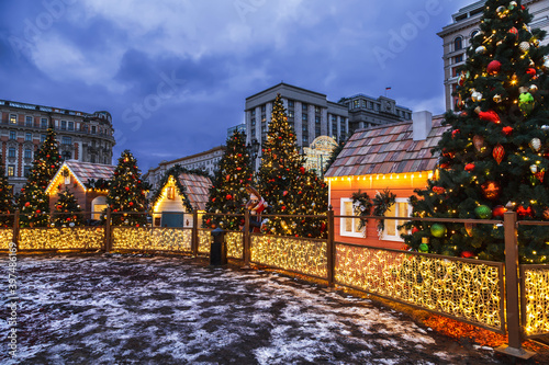 Decorative design of Manezhnaya square during Christmas and new year holidays. Moscow, Russia photo