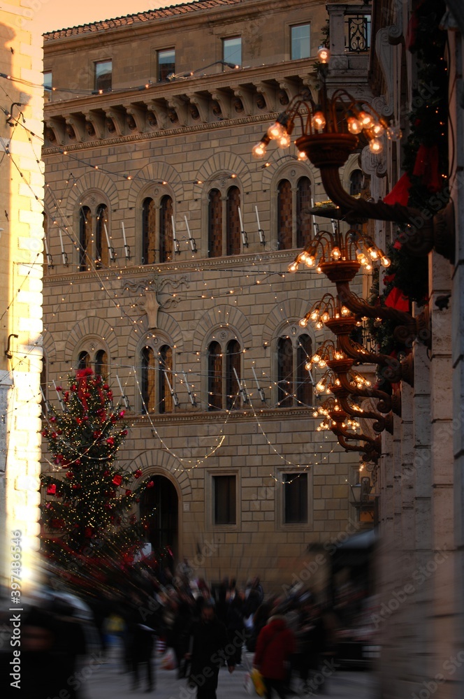 Christmas decoration during winter holidays in Florence, Italy.