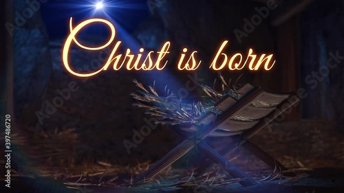 Nativity of Jesus Scene with twinkling stars of Bethlehem with sparkling advent Christmas story