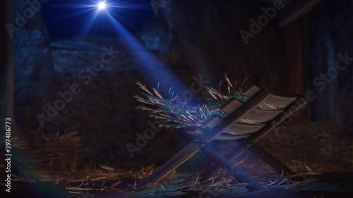 Nativity of Jesus Scene with twinkling stars of Bethlehem with sparkling advent Christmas story