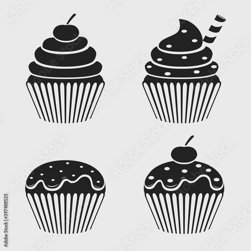 Silhouette Cupcake icon set collection