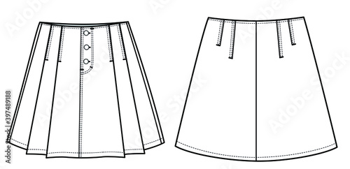 woman fashion design skirt CAD technical flat drawing illustration vector line pattern design clothing artwork textile sketch trend graphic hand-drawn