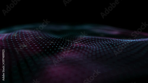 Digital wave of particles. Global communication network concept. Abstract technology background. Seamless loop 4k.