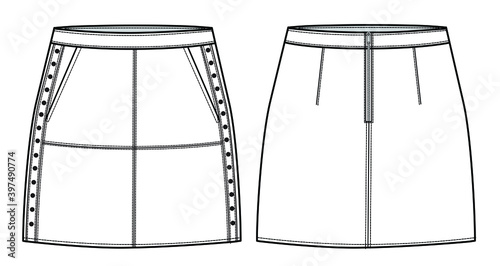 woman fashion design skirt CAD technical flat drawing illustration vector line pattern design clothing artwork textile sketch trend graphic hand-drawn