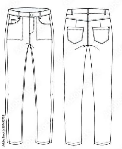 woman fashion design trouser CAD technical flat drawing illustration vector line pattern design clothing artwork textile sketch trend graphic hand-drawn