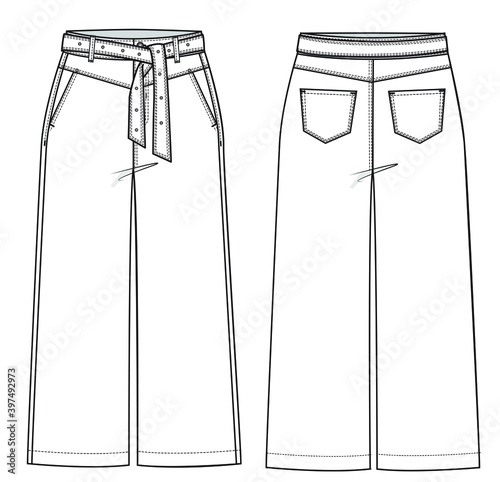 woman fashion design trouser CAD technical flat drawing illustration vector line pattern design clothing artwork textile sketch trend graphic hand-drawn
