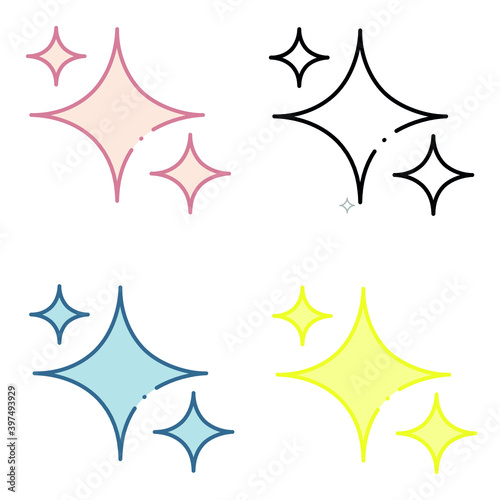 Stars flat line icons set. Starry night  falling star  firework  twinkle  glow  glitter burst vector illustrations. Outline signs for glossy material property. Pixel perfect. Editable Strokes.