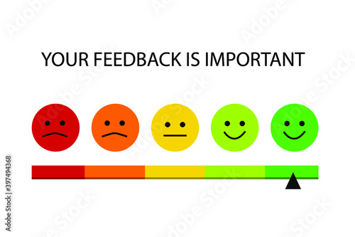 Vector Illustration of Feedback Score. Color Emoticon Review.