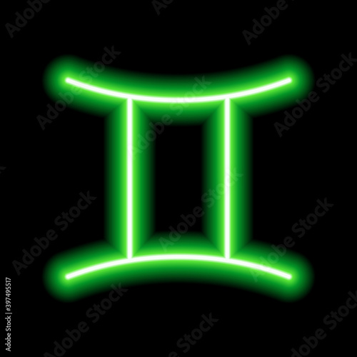 Green neon zodiac sign Gemini. Predictions, astrology, horoscope.