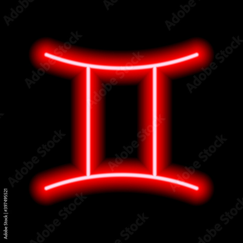 Red neon zodiac sign Gemini. Predictions, astrology, horoscope.

