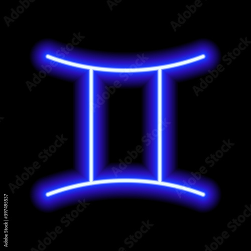 Blue neon zodiac sign Gemini. Predictions, astrology, horoscope.