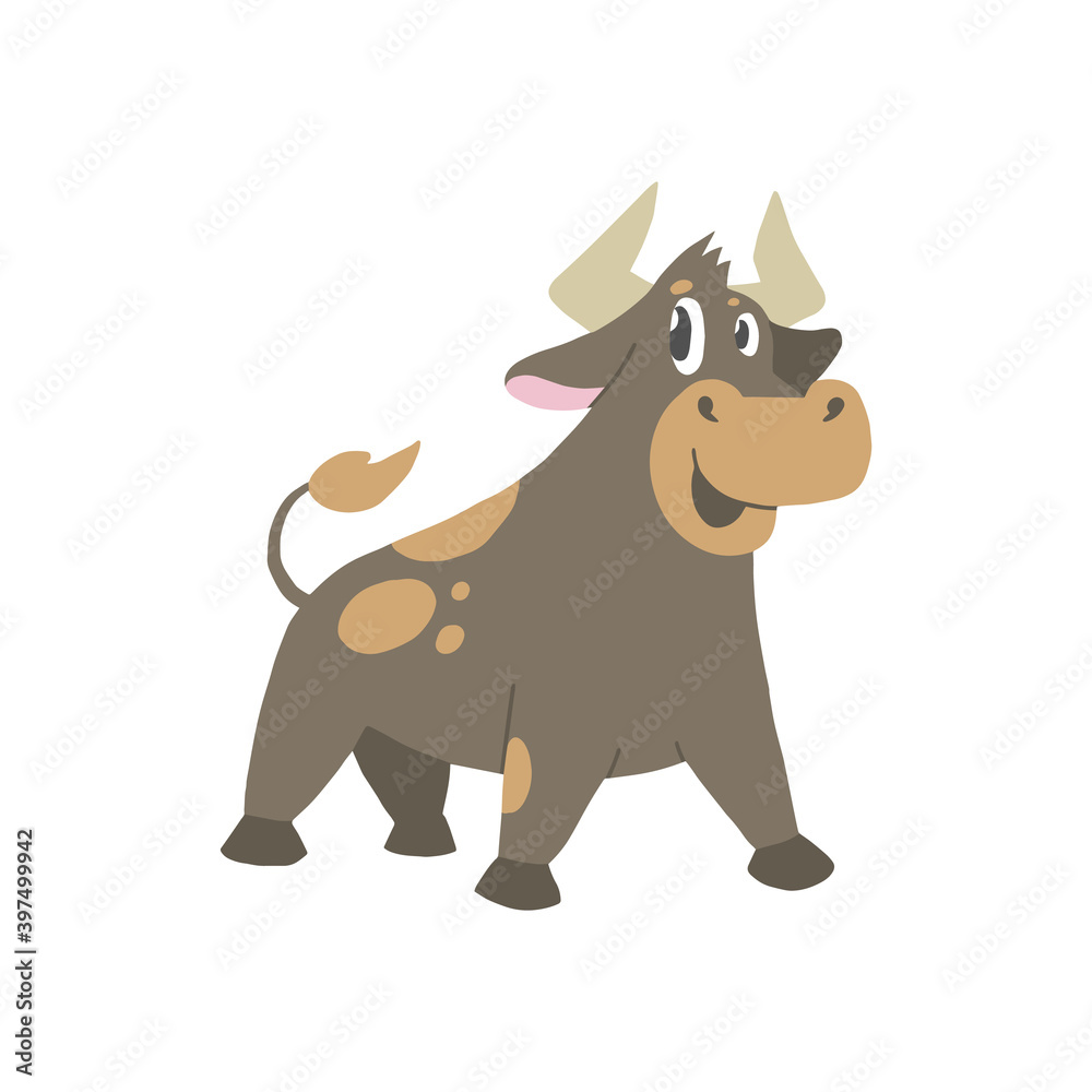 Naklejka premium Vector stock illustration with cute bull, cartoon style.