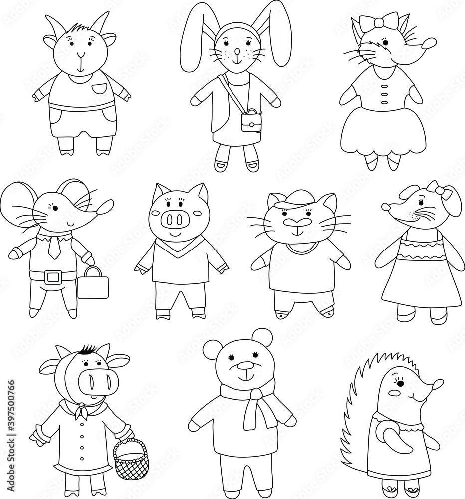 Doodle set vector illustration with animals Doodle set vector illustration with animals
