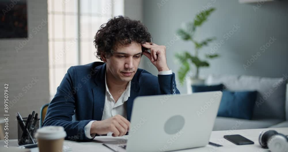 Asian human resources manager having an online interview via teleconference. Businessman talking with customers in video chat from home office 4k footage Asian human resources manager having an online interview via teleconference. Businessman talking with customers in video chat from home office 4k footage
