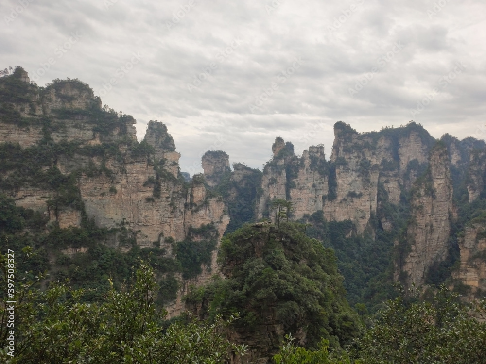 The sandstone pillars. Mountains in the national park Wulingyuan. Zhangjiajie. UNESCO World Heritage Site. China. Asia