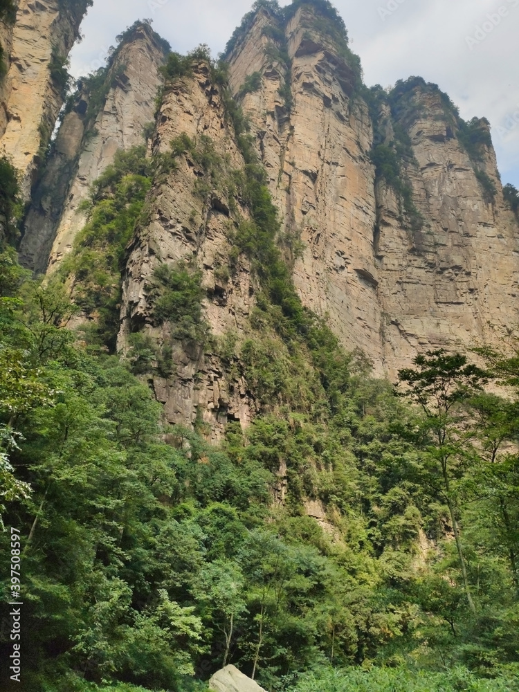The sandstone pillars. Mountains in the national park Wulingyuan. Zhangjiajie. UNESCO World Heritage Site. China. Asia