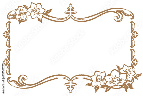 ユーチャリスの花を使ったアンティークな装飾フレーム。ベクター素材