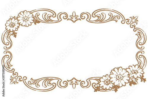 ガーベラの花を使ったアンティークな装飾フレーム。ベクター素材