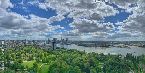 View of Rotterdam. Wide panorama with amazing skyline