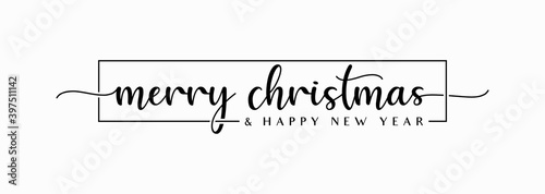 Merry Christmas Handwriting Lettering Calligraphy with Black Text Color, isolated on white background. Vector Graphic Illustration for Banner, Poster, Greeting cards, Web, Presentation.
