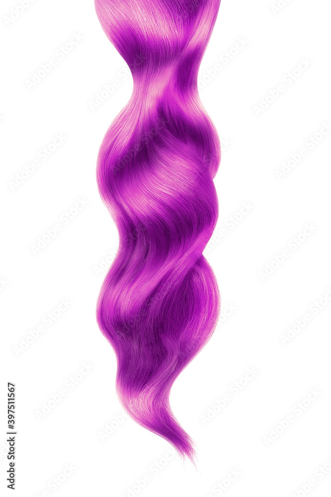 Fototapeta premium Magenta shiny hair on white background, isolated