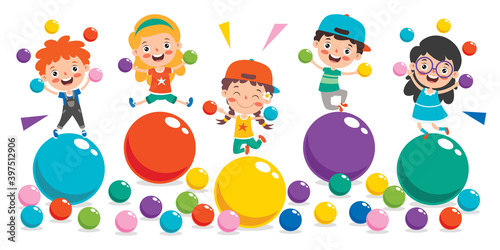 Funny Kid Playing With Colorful Balls