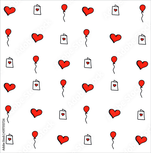 Saint Valentine day seamless pattern with hearts, balloons