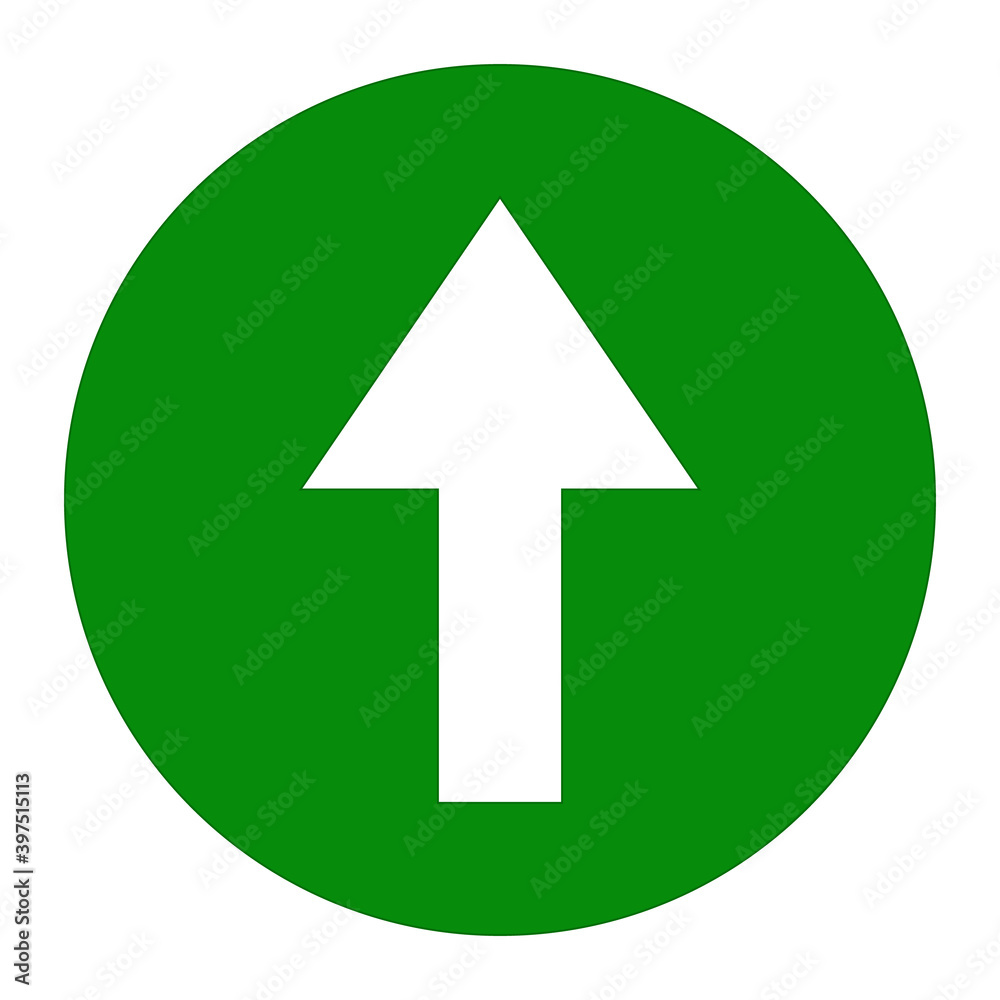 White up arrow icon on green background round shape White up arrow icon on green background round shape