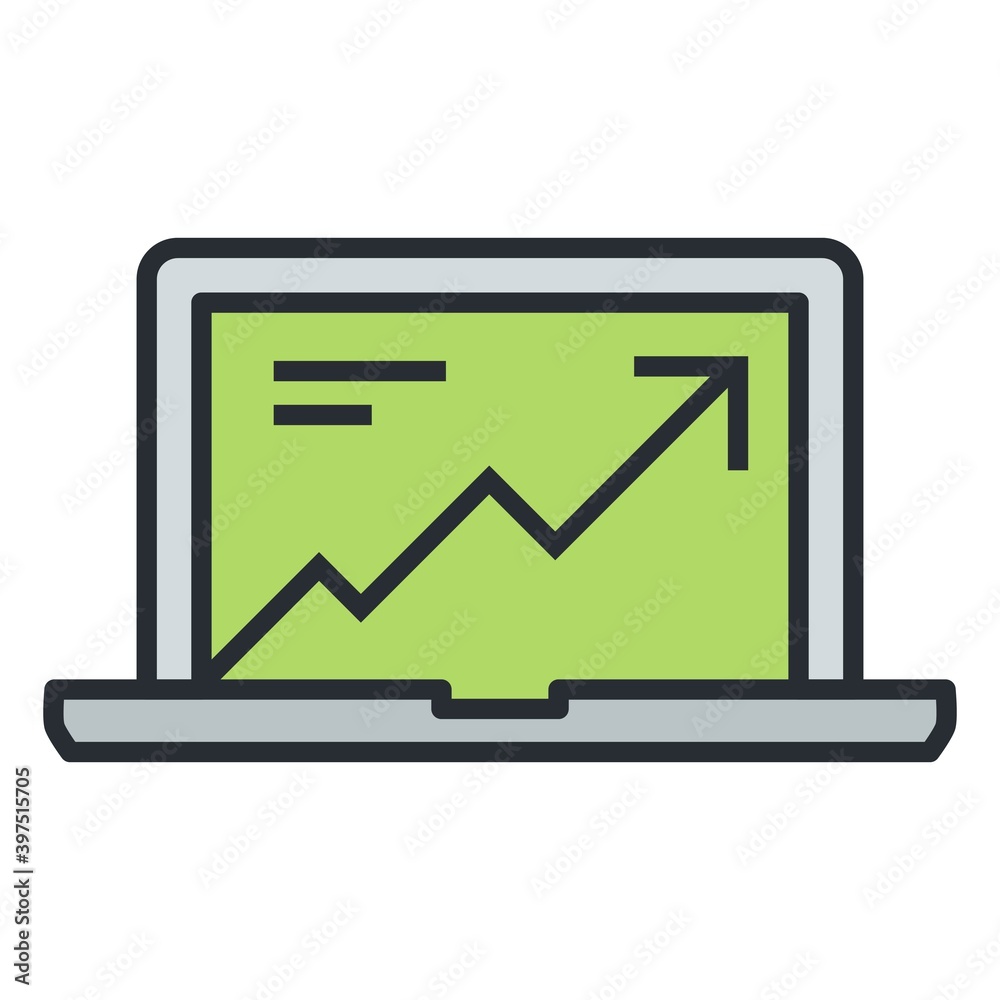 Market growth prediction on laptop screen. Up trend, increasing chart icon. Market growth prediction on laptop screen. Up trend, increasing chart icon.