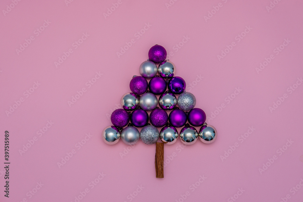 Fototapeta premium Christmas baubles as Christmas tree. Minimal Christmas concept