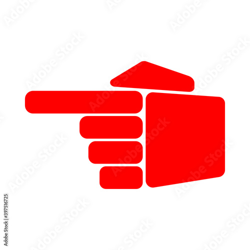 Direction red hand to the left on white background