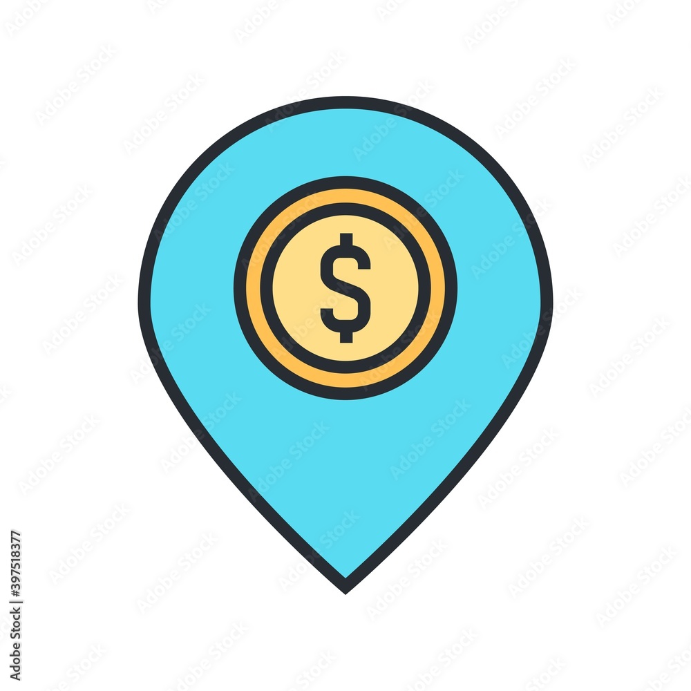 Bank, atm location icon in flat design style. Bank, atm location icon in flat design style.