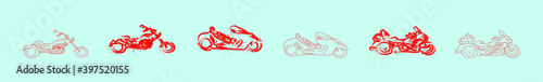 set of motor trike cartoon icon design template with various models. vector illustration isolated on background