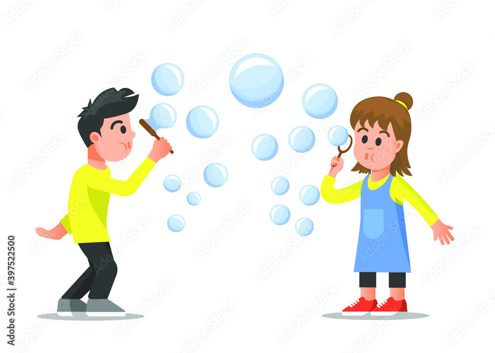 two children playing soap bubbles