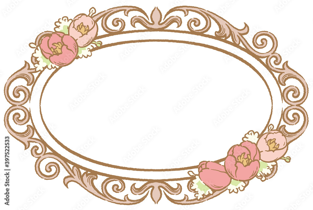 チューリップの花を使ったアンティークな装飾フレーム ベクター素材 Stock Vector Adobe Stock